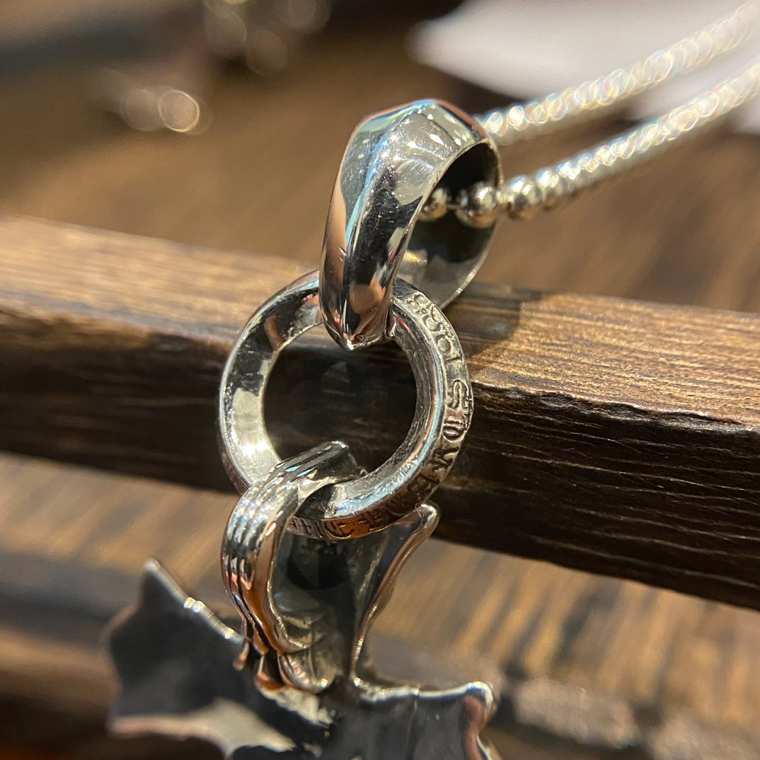 Teardrop-Ring Double-Layer Cross Pendant