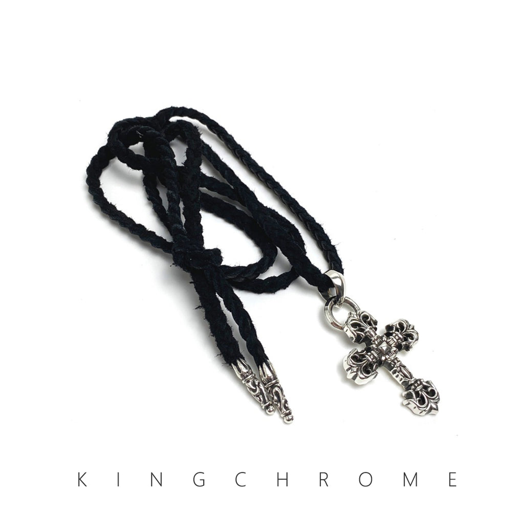 Leather Cord Medium Flame Cross Necklace