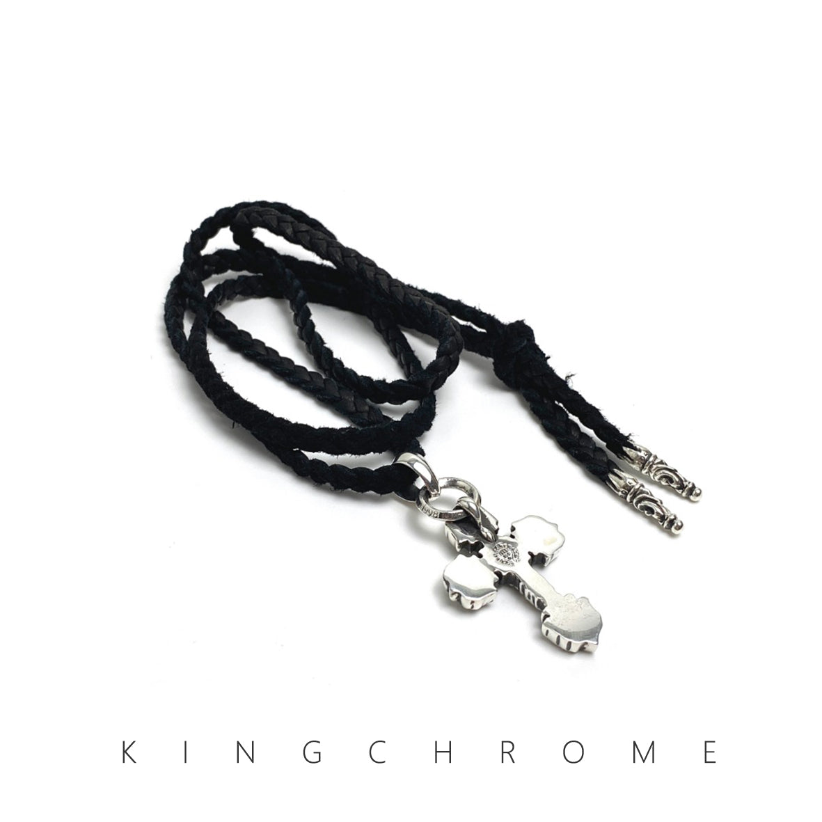 Leather Cord Medium Flame Cross Necklace