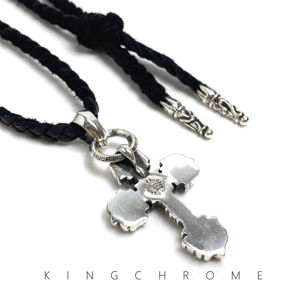 Leather Cord Medium Flame Cross Necklace