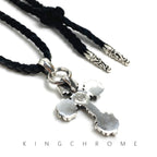 Leather Cord Medium Flame Cross Necklace
