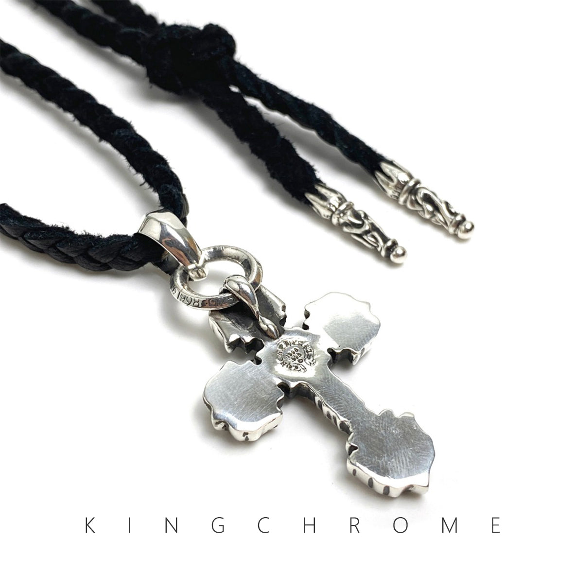 Leather Cord Medium Flame Cross Necklace