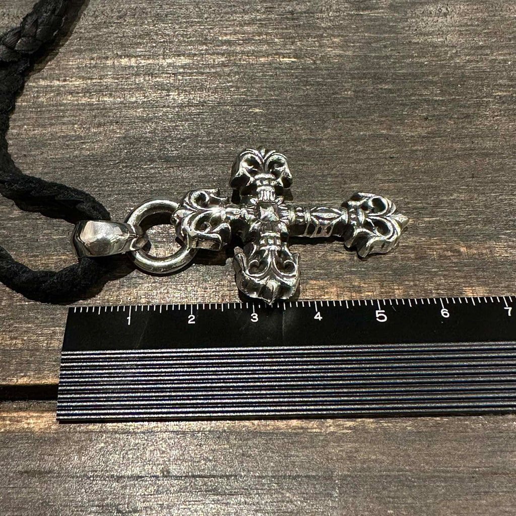 Leather Cord Medium Flame Cross Necklace
