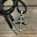 Leather Cord Medium Flame Cross Necklace