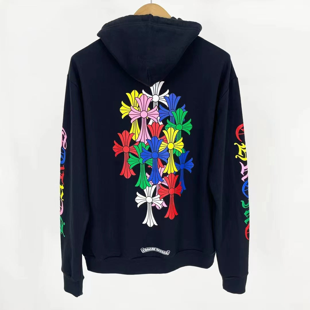 All-Over Cross Print Long-Sleeve Hoodie