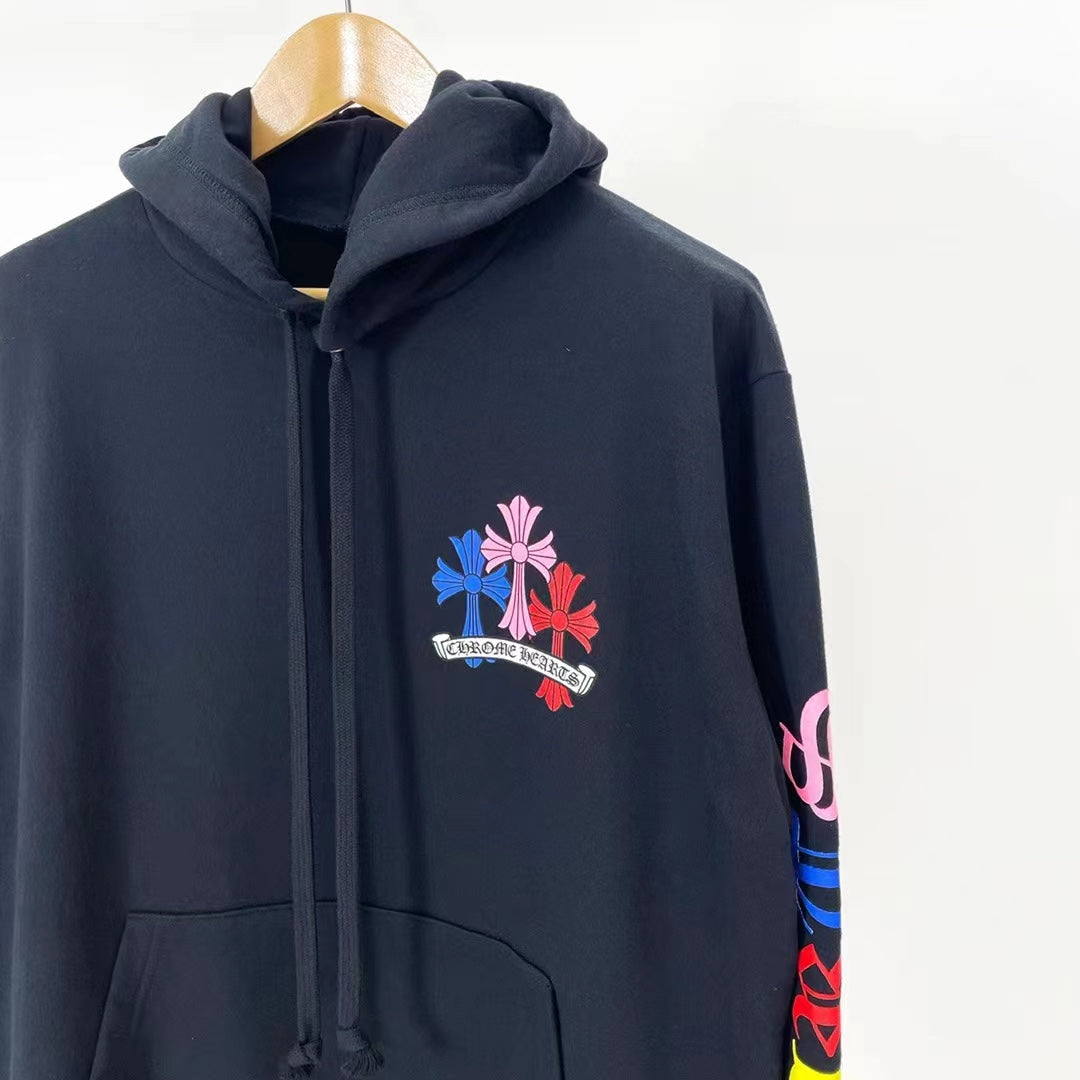 All-Over Cross Print Long-Sleeve Hoodie