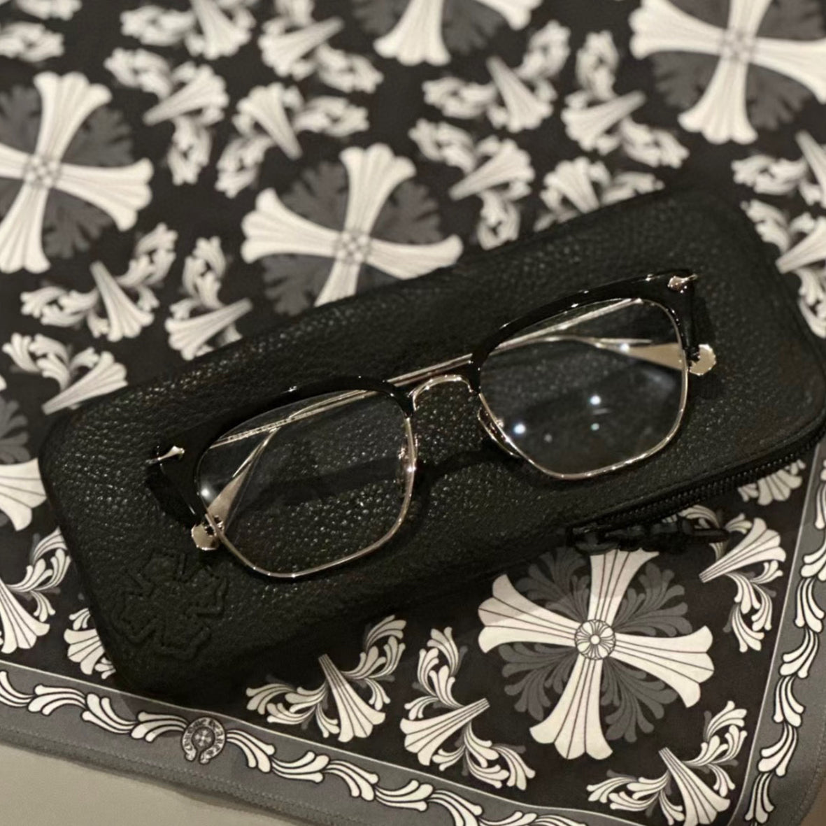 Cross and Floral Square Glasses